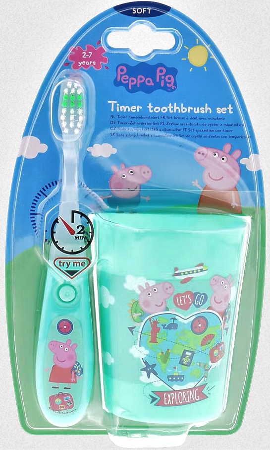 SZCZOTECZKA DO ZĘBÓW Z TIMEREM + KUBECZEK ŚWINKA PEPPA ZESTAW DLA DZIECI !! Rodzaj manualna
