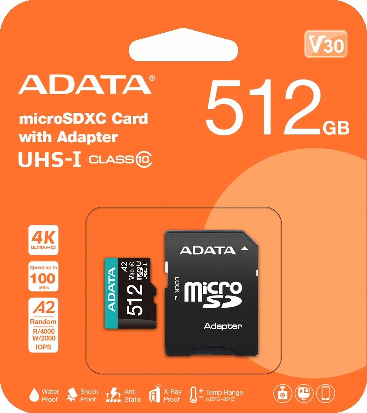 Adata Karta pamięci microSD Premier Pro 512 Gb UHS1 U3 V30 A2 adapter