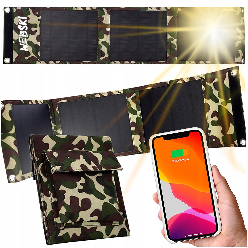Ładowarka Słoneczna Do Telefonu Panel Solarny 10W 2xUSB Potrójny Składany