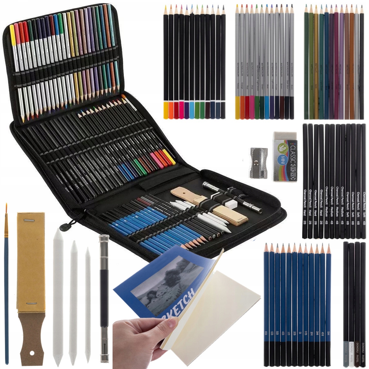 Profesionální Sada Na Kreslení Skicování Tužky Příslušenství 74v1 Pouzdro