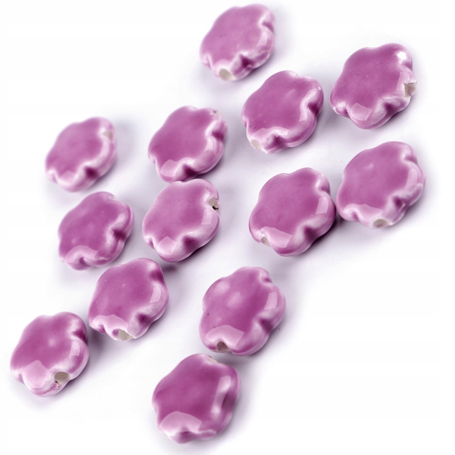 12x Koraliki Porcelanowe do biżuterii Kwiaty 15 mm Fioletowe