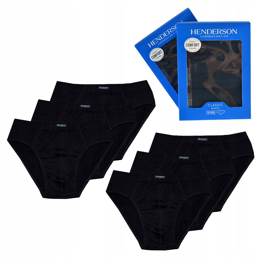HENDERSON 6pak 100% Bawełna Slipy CZARNE Rozm L Marka Henderson