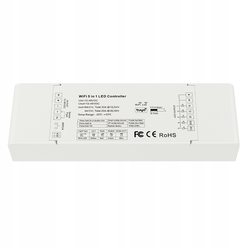

Kontroler Led 5w1 Wifi Rf Rgb+cct Sd Hue Tuya