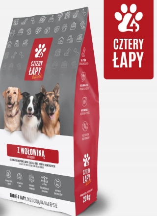 Cztery Łapy – suché krmivo pro psa s hovězím masem o hmotnosti 20 kg