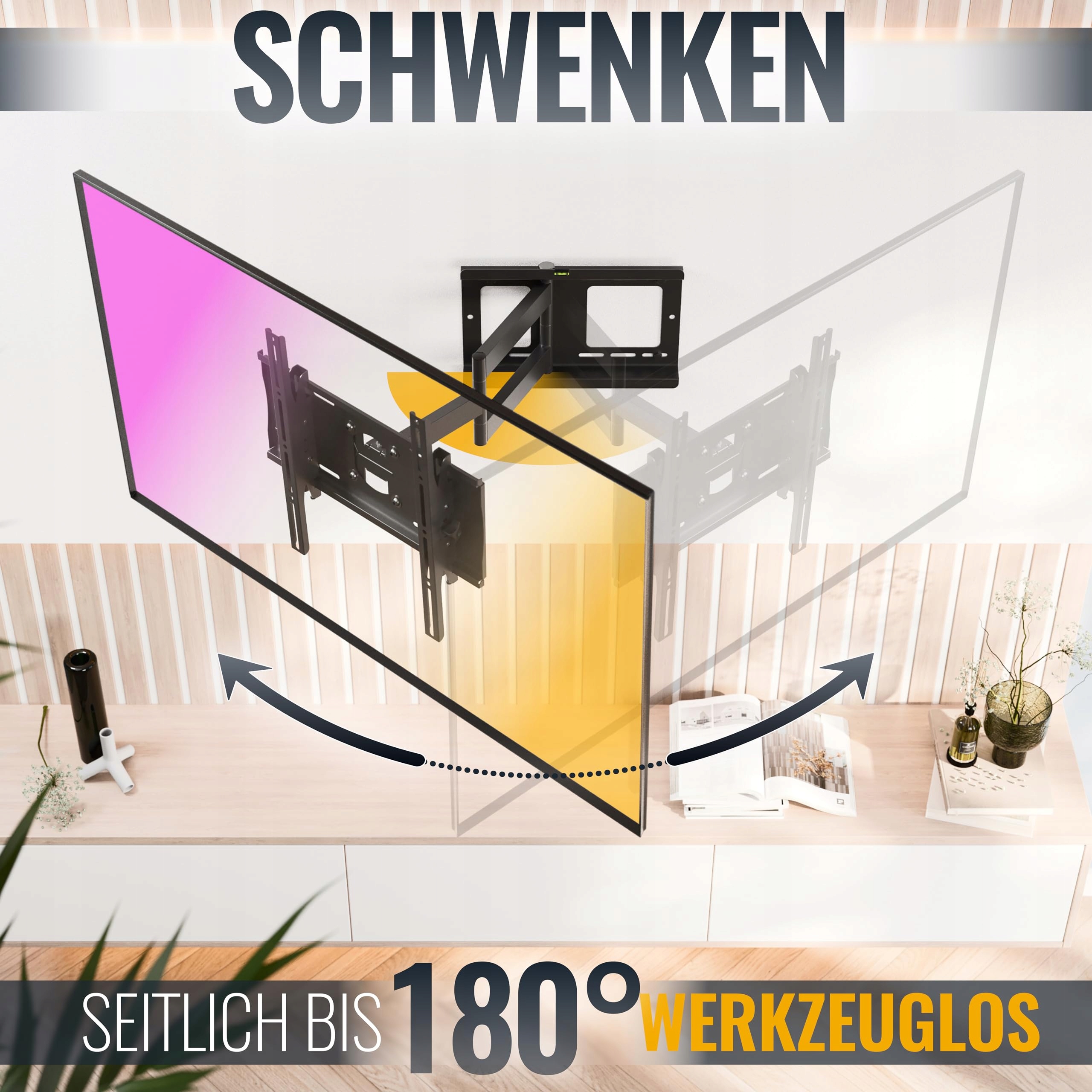 RICOO Uchwyt TV Ścienny Obrotowy 31-65 Cal 95 Kg VESA 400x400 — miniatura 3