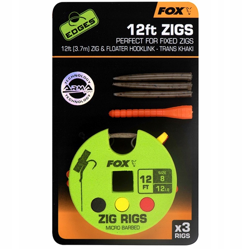 Przypon Karpiowy Fox Zig Rig 8 12lb 12ft 3.7m 3szt