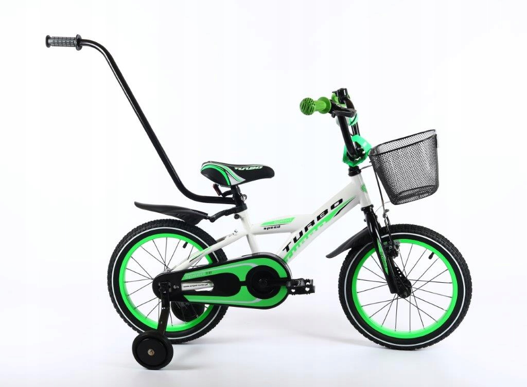Rower dla dzieci 16" Bmx biało zielony z koszykiem Polski Producent