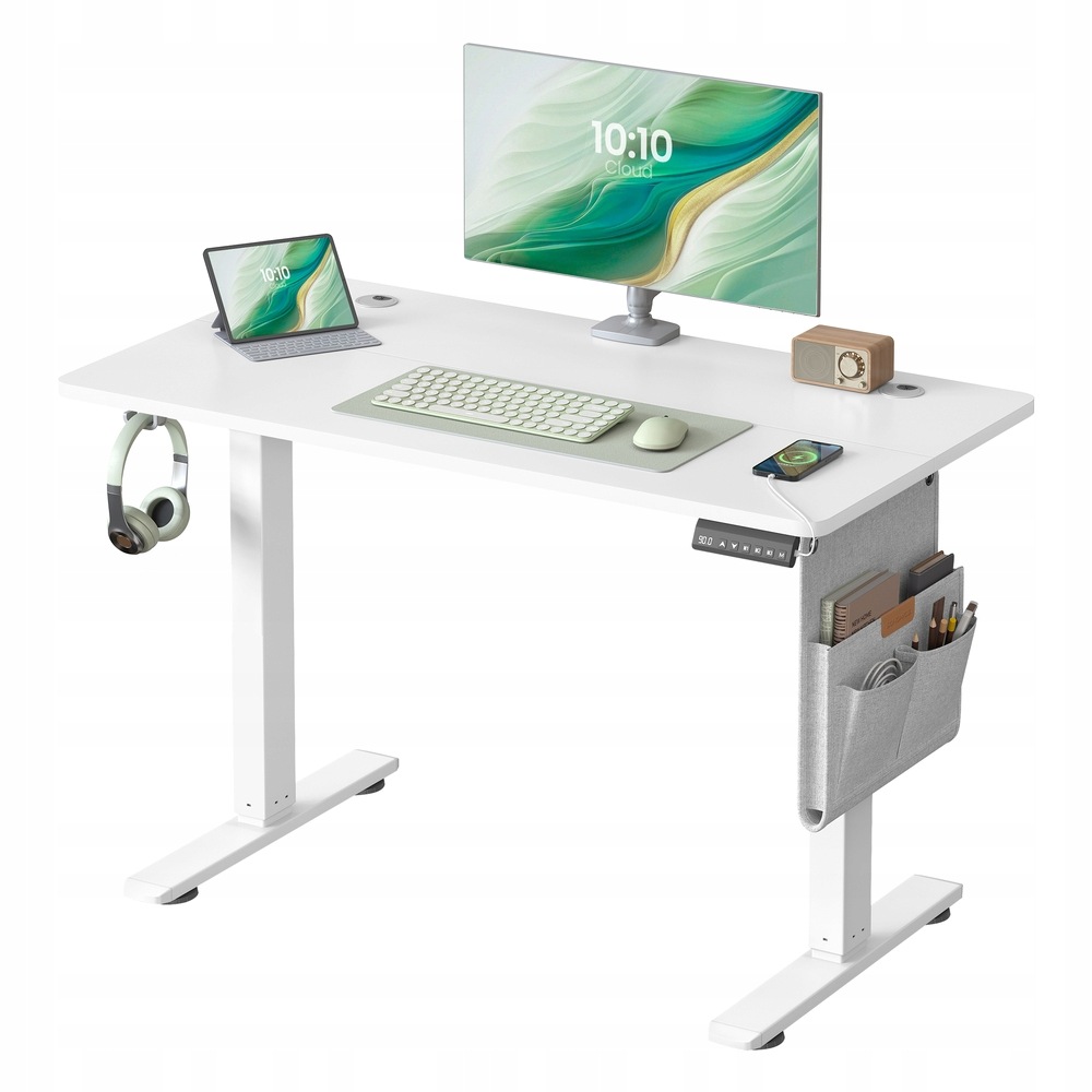 Songmics Elektrický psací stůl s regulací výšky 100 x 60 cm matně bílý 70 kg