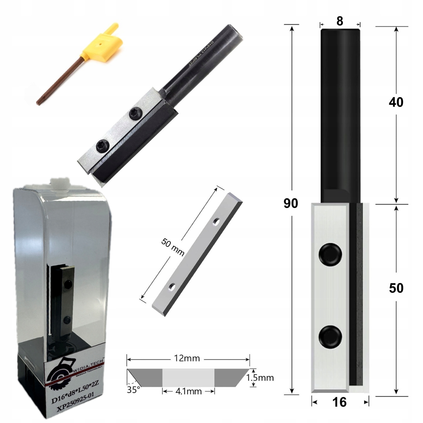 Fréza jednoduchá, vyměnitelné destičky pro Led drážky, okrajová drážka d8 D16 L50