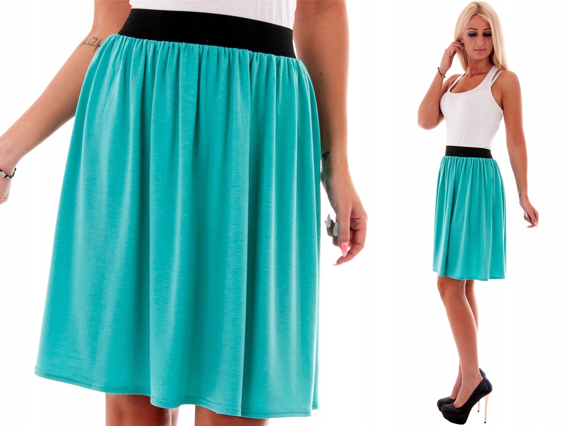 

D18 MIDI Spódnica Na Gumie Kolory Miętowa r. 38