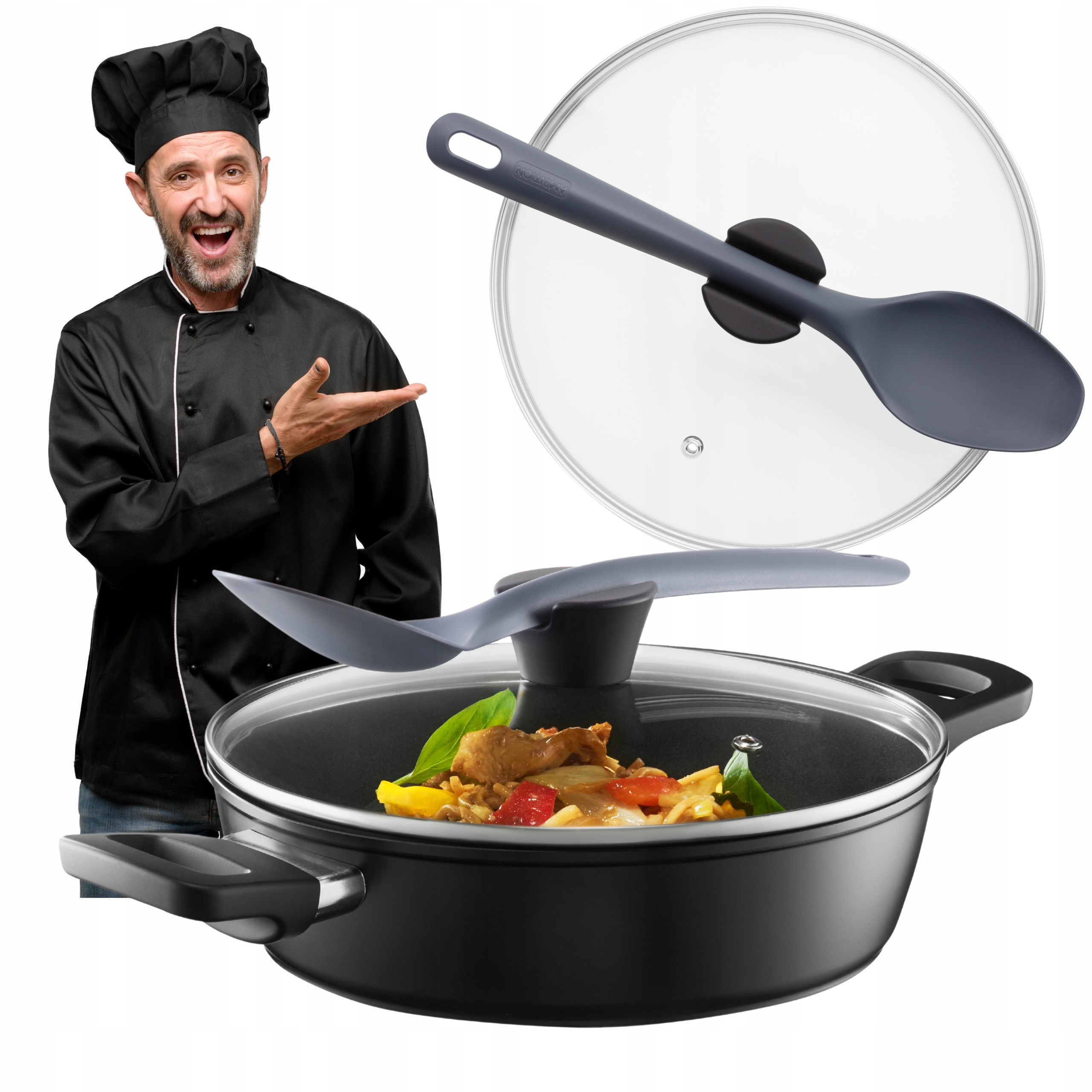 Patelnia Do Smażenia Zestaw Z Pokrywką Na Indukcję 28CM Wysoka Z Uchwytami