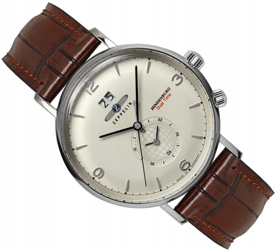 Klasické Pánské Hodinky Zeppelin 8044-5 S Datem A Dual Time Na Pásku Ø41 mm