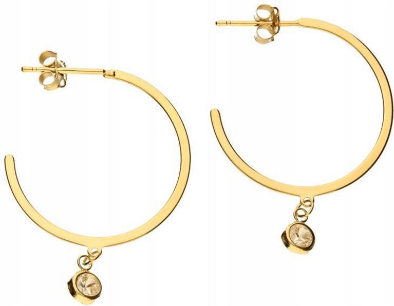 Zlaté náušnice 585 půlkruhy se závěsnou zirkonií 24 mm, elegantní pro ni