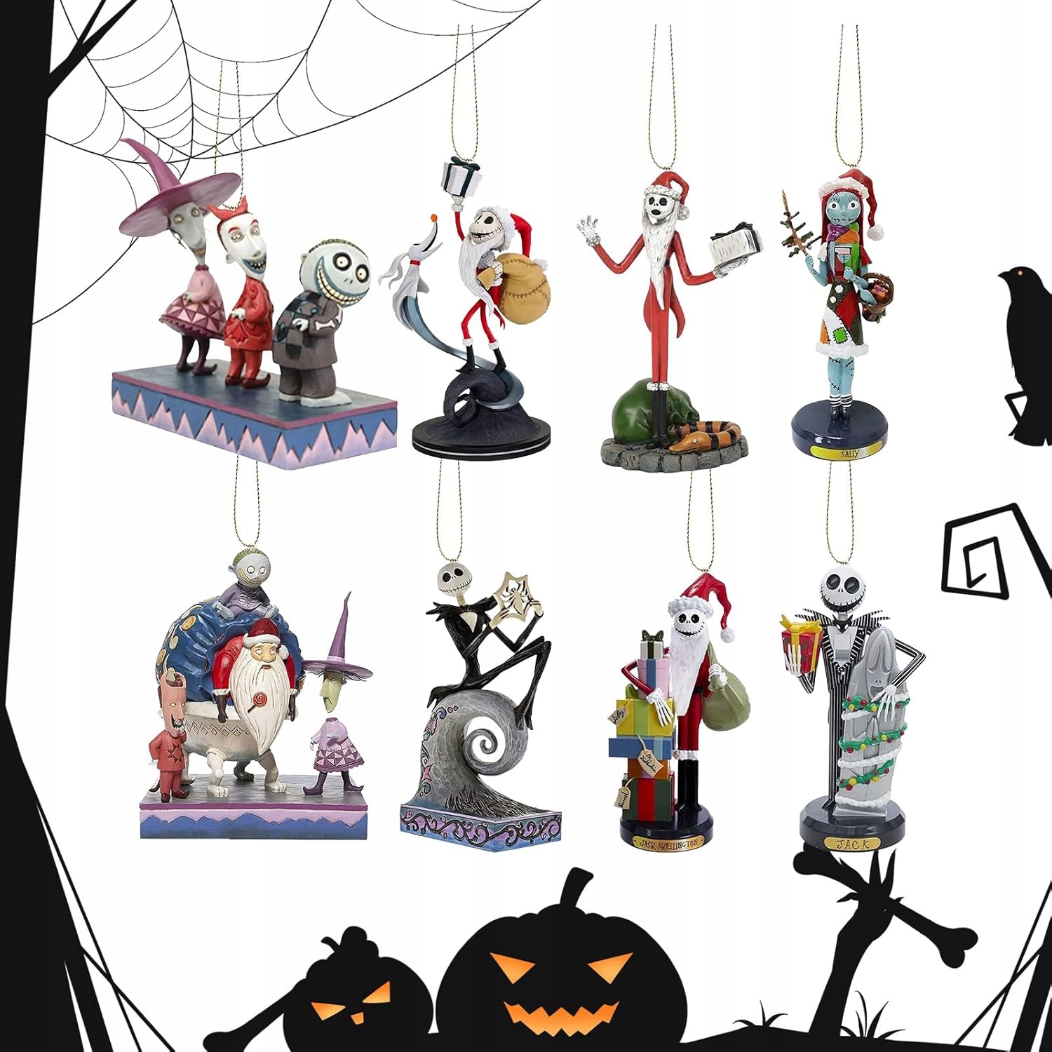 Vánoční akrylové závěsné ozdoby, Halloweenské městečko, sada 8 ozdob