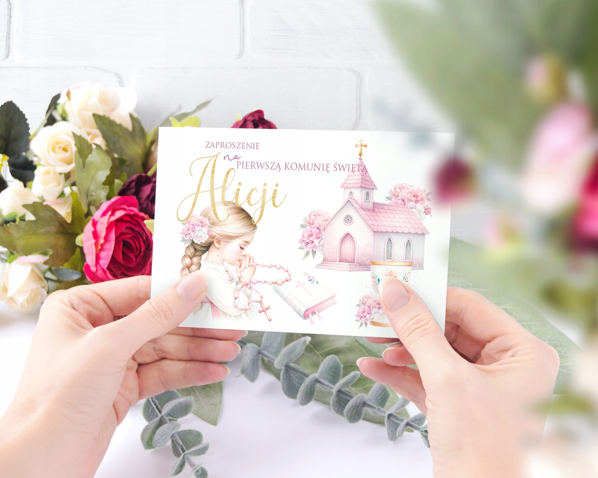 ZAPROSZENIA na Komunię Świętą IMIĘ DZIECKA Pierwsza Komunia Przyjęcie Marka inna