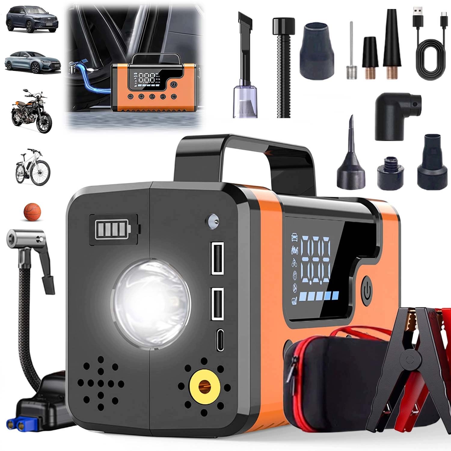 Booster Rozruch Jump Starter Powerbank Baterka 37000MAH 3000A Pro Výkonná 8V1