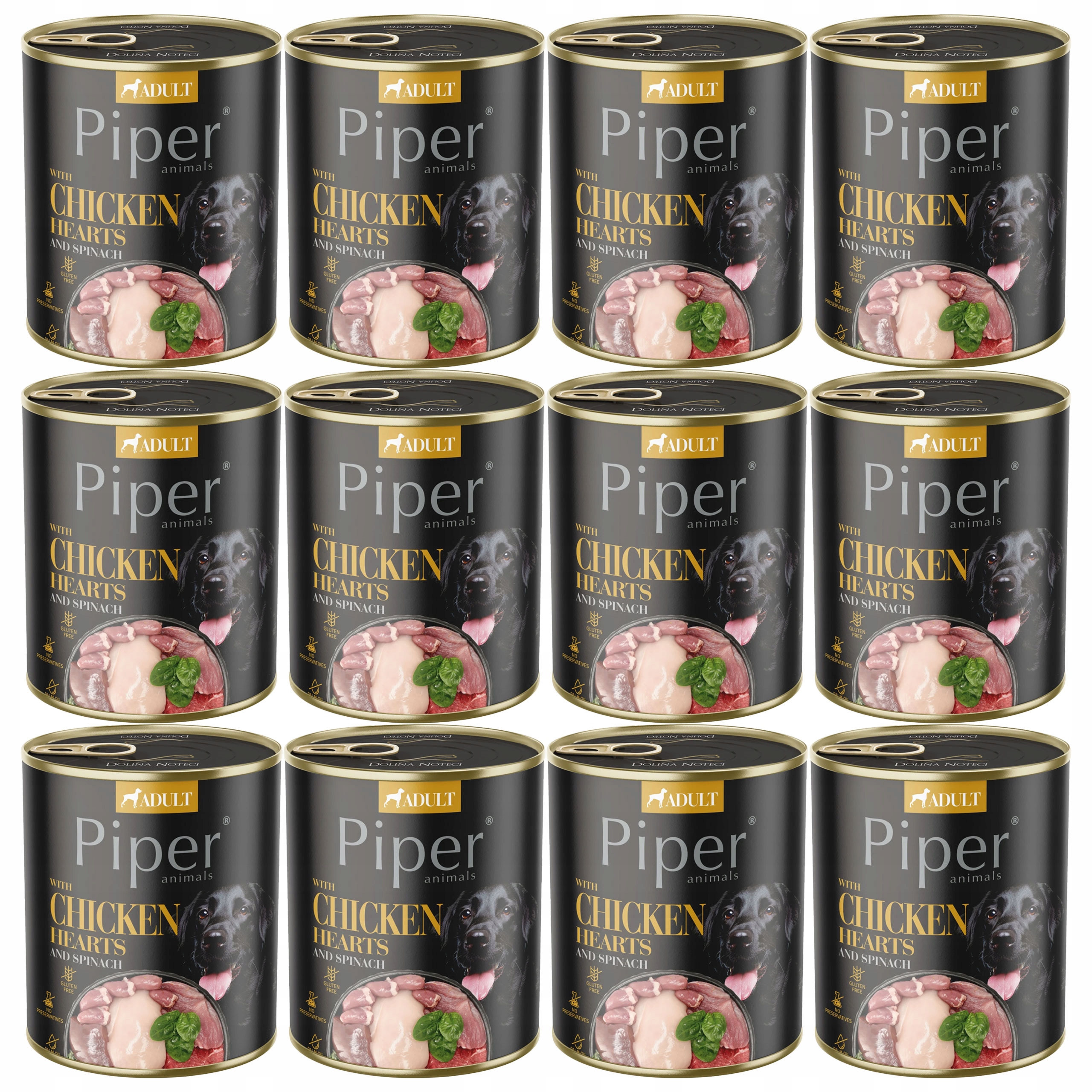 Levně Piper Dolina Noteci Krmivo mokré pro psa Kuřecí srdce Špenát 12 x 800 g