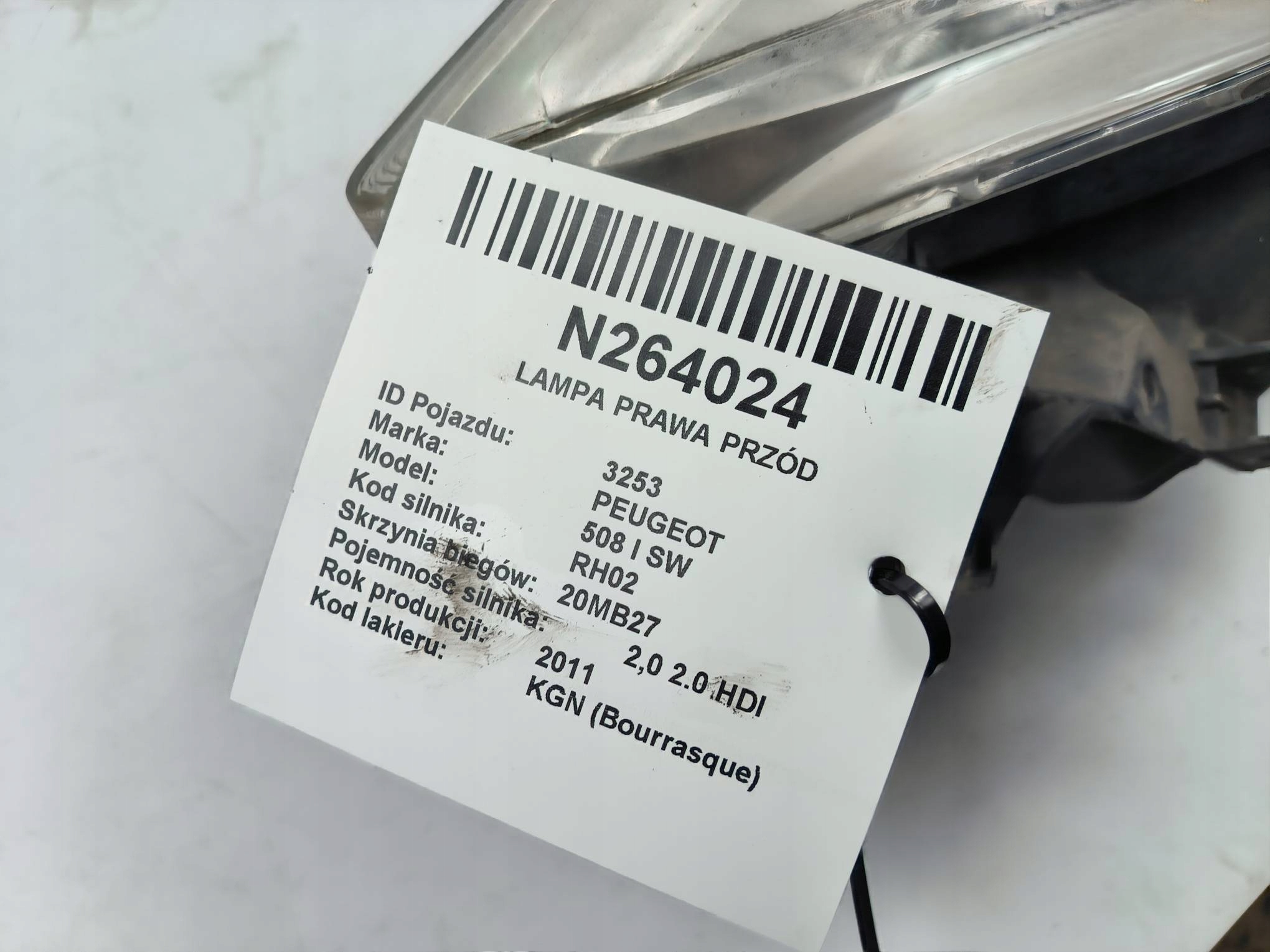 light right front UK PEUGEOT 508 and SW