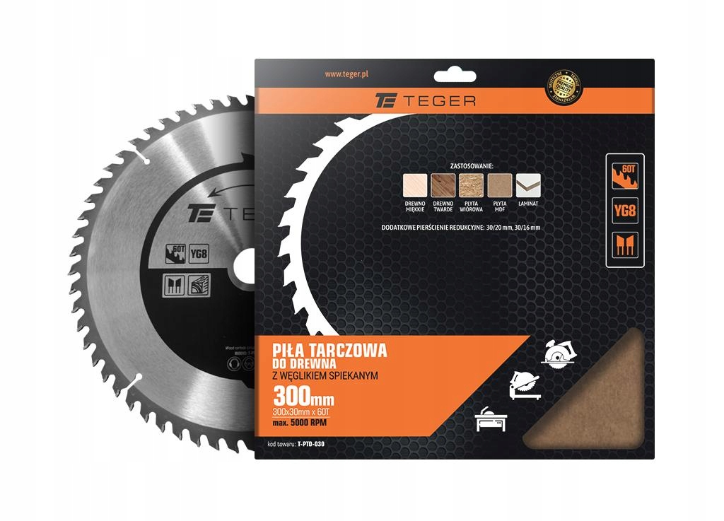 Piła tarczowa do drewna z węglikiem spiekanym 300x30x60T / TEGER Marka Teger