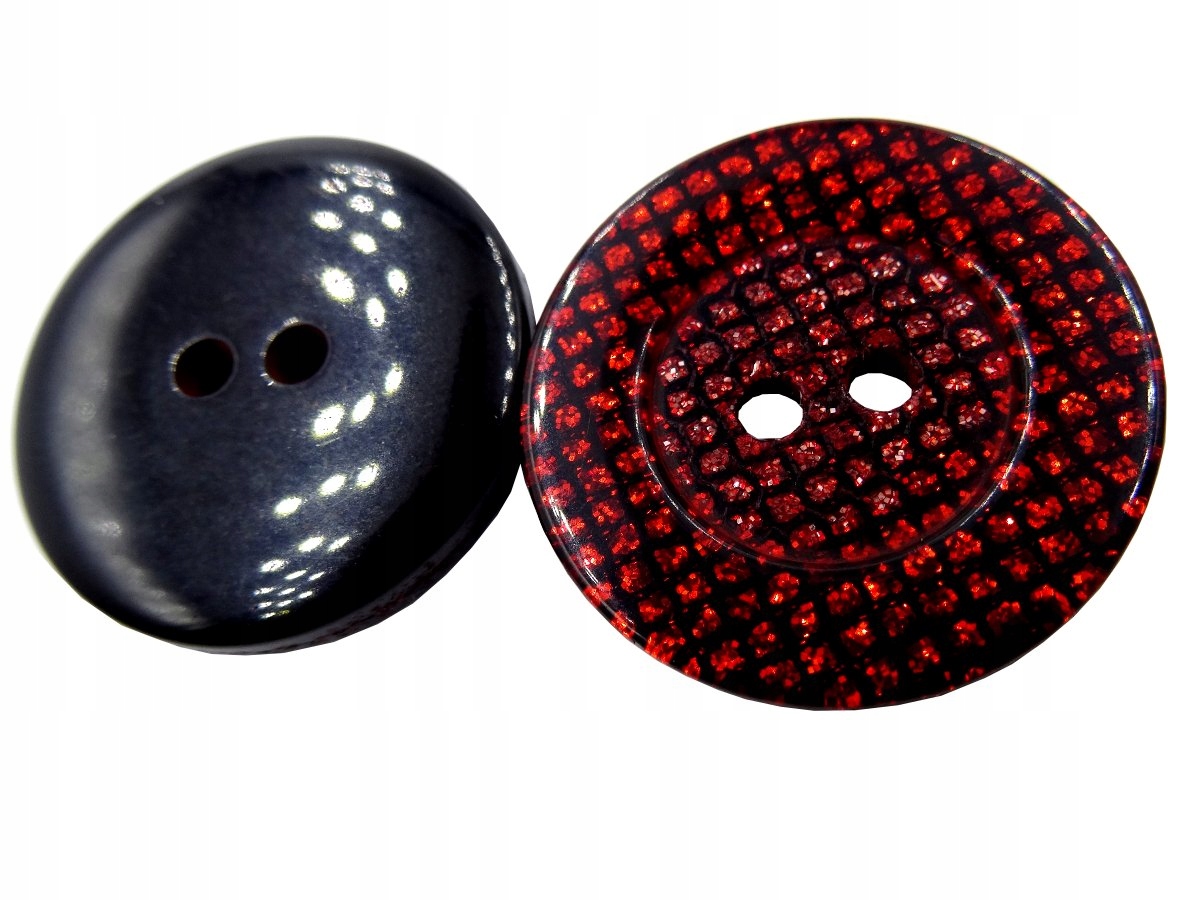 23mm Guziki ozdobne 12 sztuk kolor Czerwony brokatowy K399 15026
