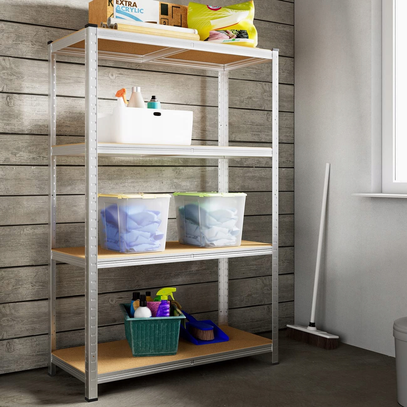 REGAŁ METALOWY MAGAZYNOWY DO GARAŻU SPIŻARNI PIWNICY 4 PÓŁKI MDF 150x70x30 Kod producenta 5901738193543