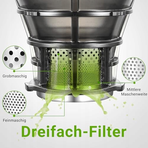 AMZCHEF Wolnoobrotowy Wyciskarka 250W 135MM Do Warzyw i Owoców 1,8L Srebrna — miniatura 5