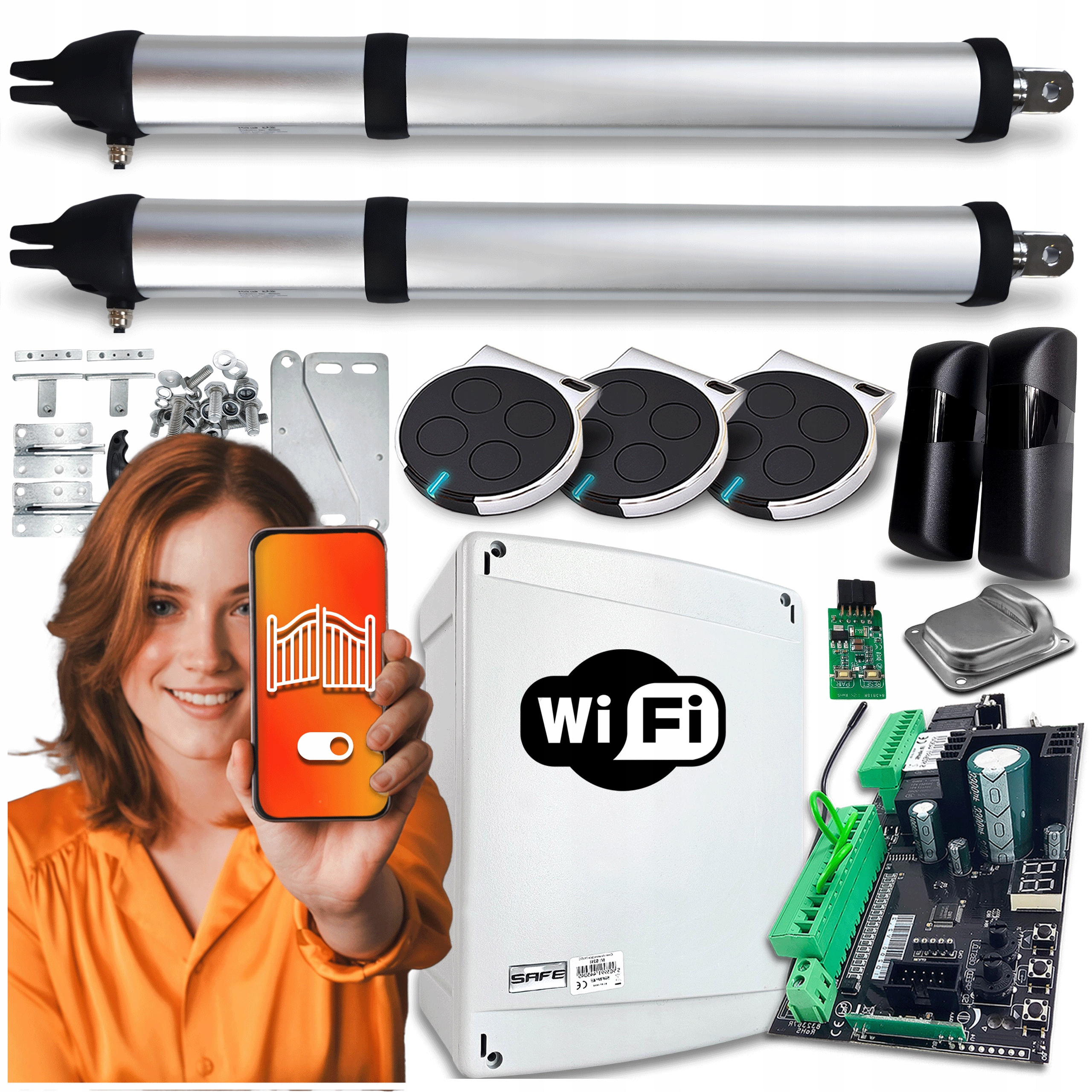 Pohon pro Dvojkřídlovou Bránu 8 m Wifi Tuya 3 x Pilot Fotobuňky Automat