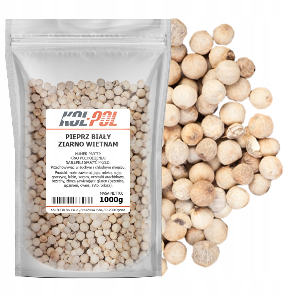 Levně Pepř Bílý Zrnitý 1 kg Aromatické přírodní zrno, kvalita Kol-Pol