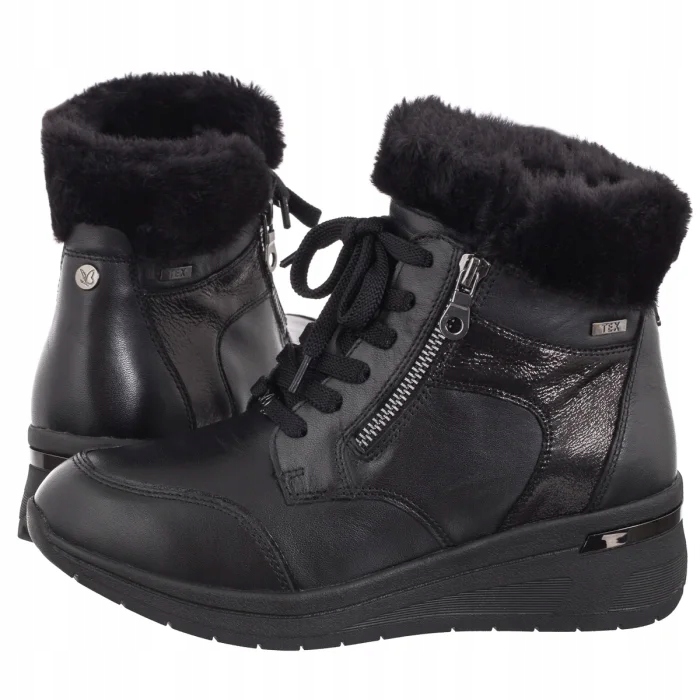 Zateplené boty Kotníkové Boty na podpatku Dámské Caprice Černé