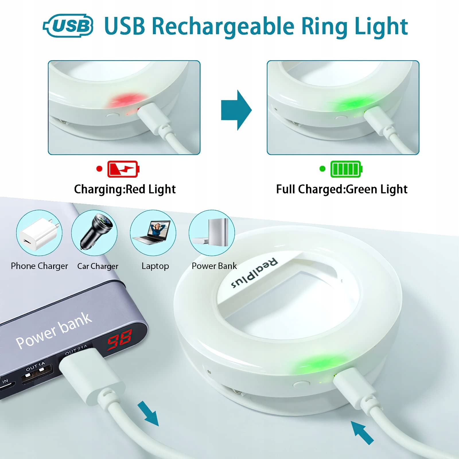 REALPLUS Lampa Selfie LED 40 Diod Do Telefonu Tabletu Laptopa Regulowana — miniatura 4
