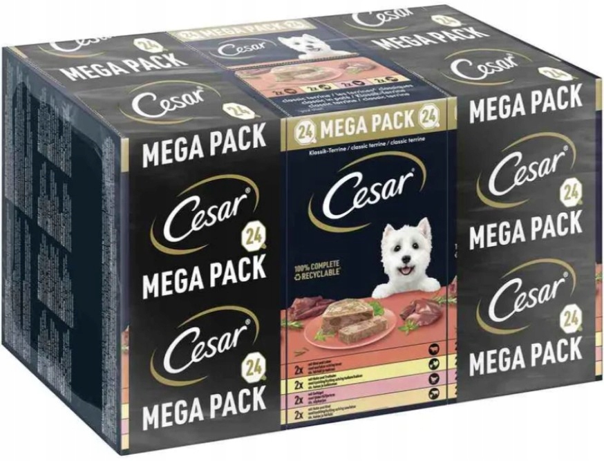 Cesar Classic Terrine Mokra Karma Dla Psa Megapack MIX Mięsny Smak 24x150g