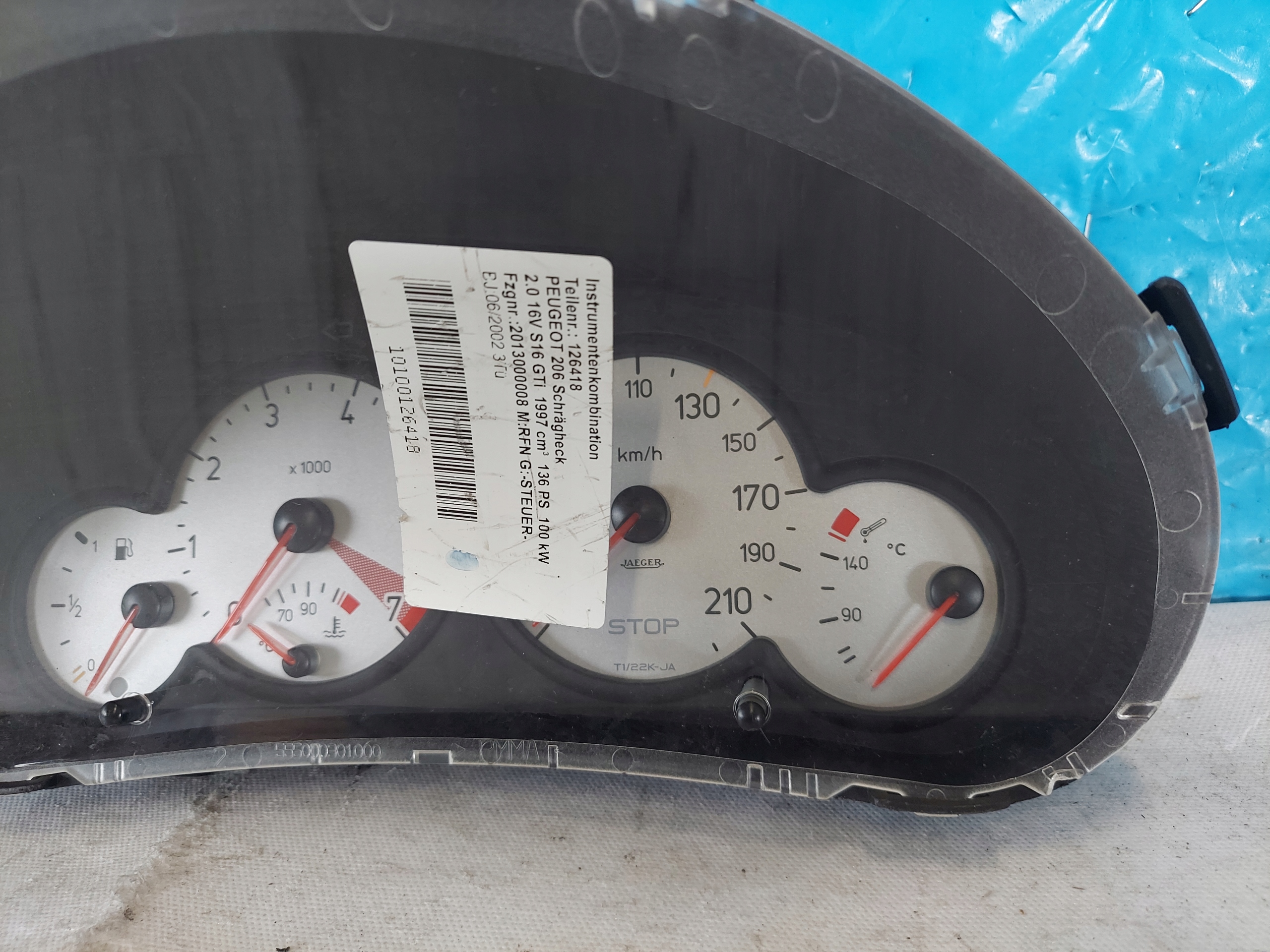 dials clock PEUGEOT 206 GTI 2.0 16V 9648837180