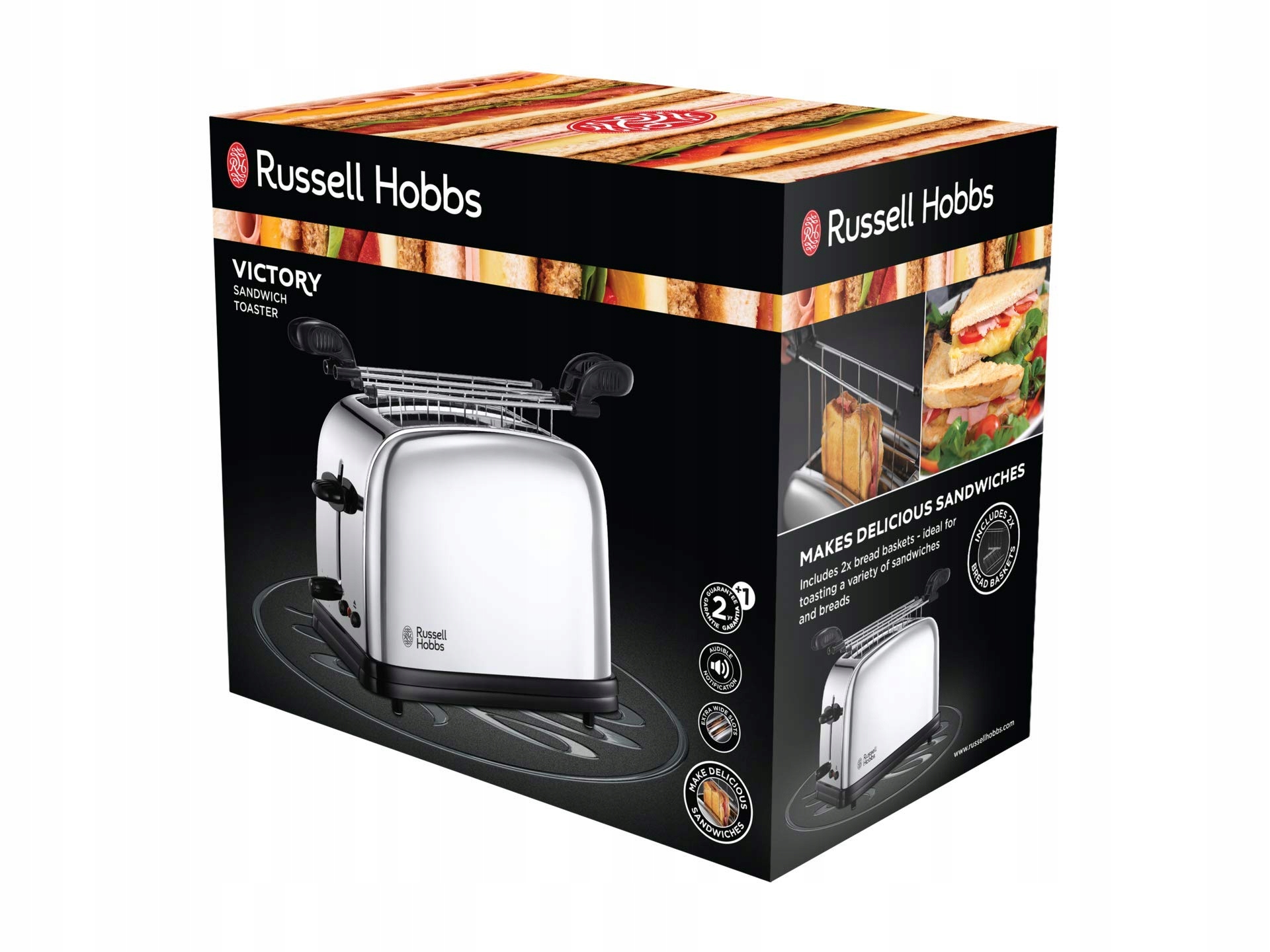 RUSSELL HOBBS Toster Kanapkowy 2 Kromki Stal Nierdzewna 1200W — miniatura 2