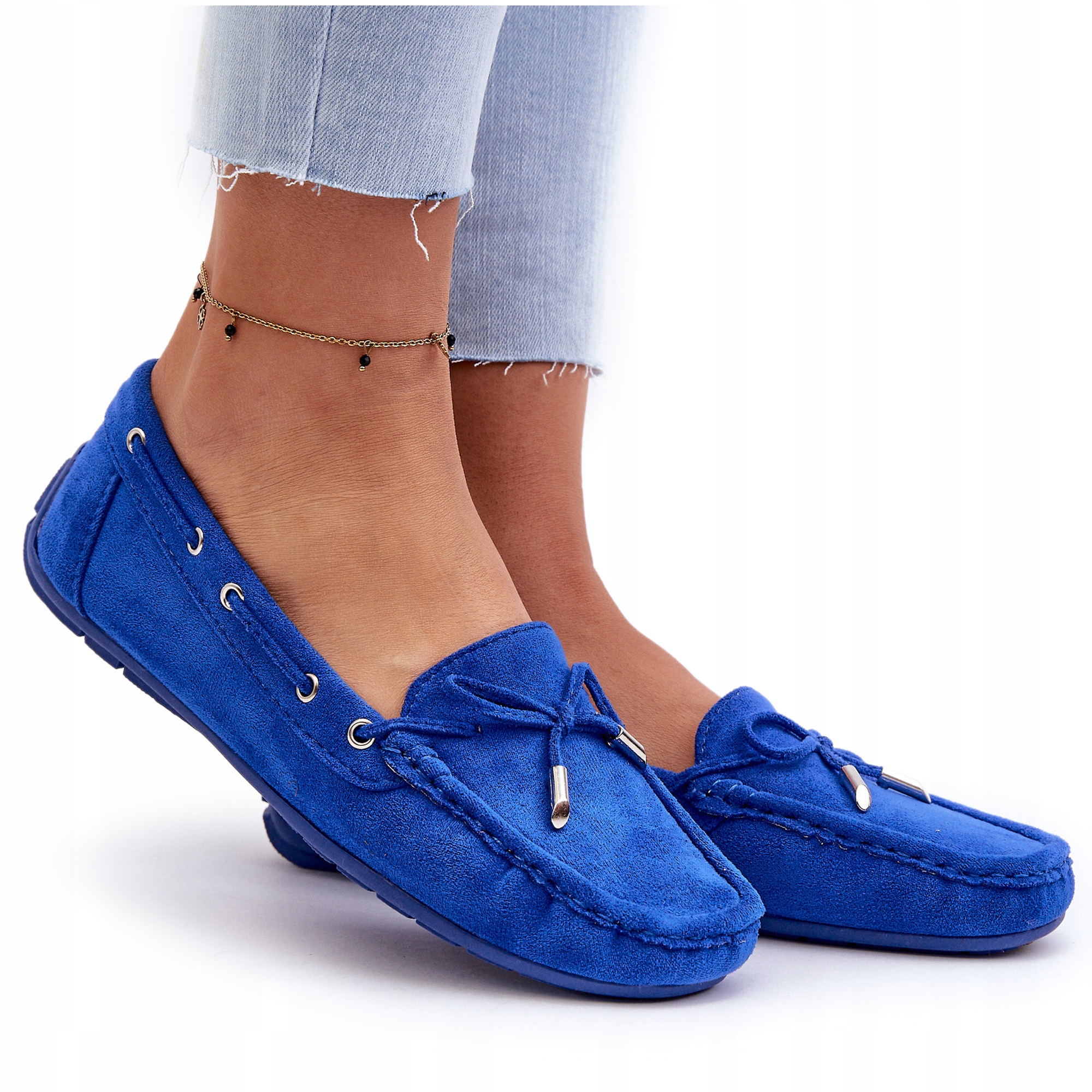 MOKASYNY DAMSKIE ZAMSZOWE NIEBIESKIE 38