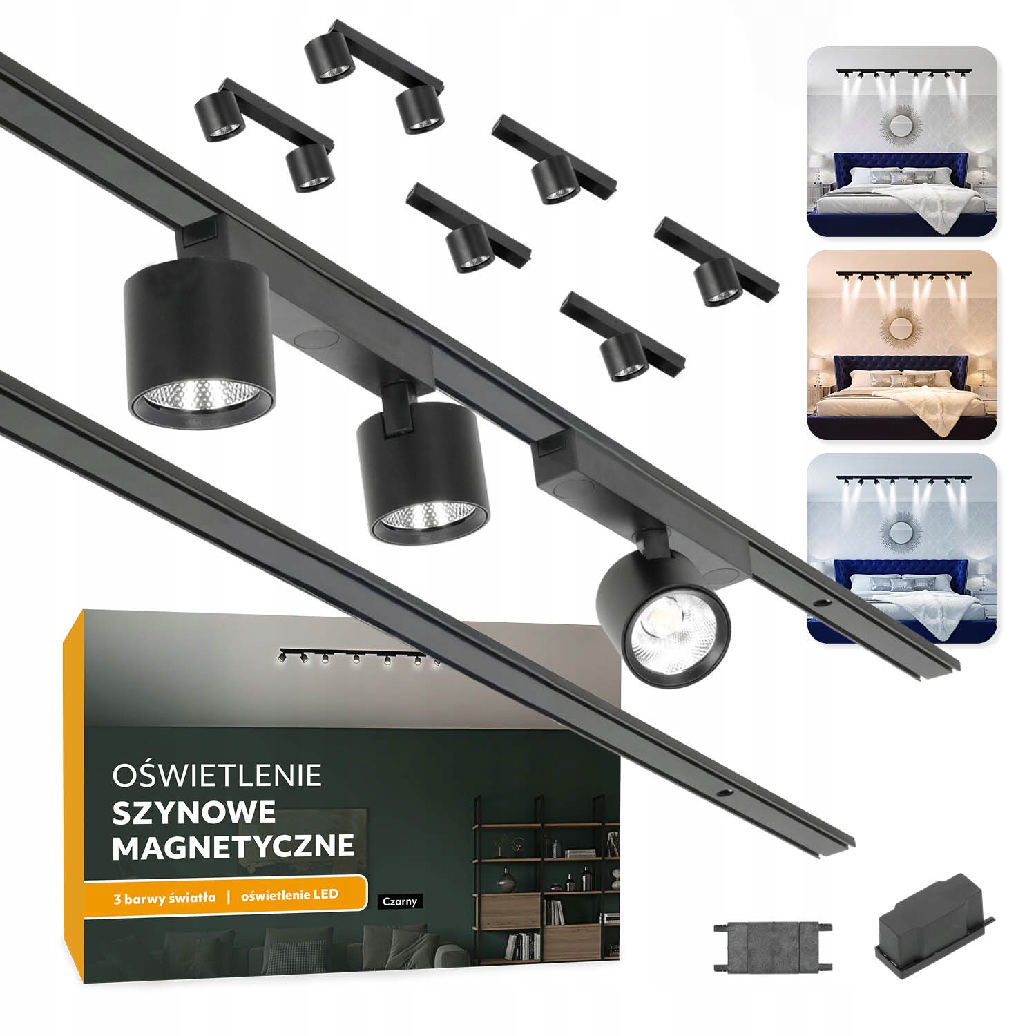 Magnetické koľajnicové osvetlenie 2x Lišta 1 m 2x2x7 W a 4x7 W čierna