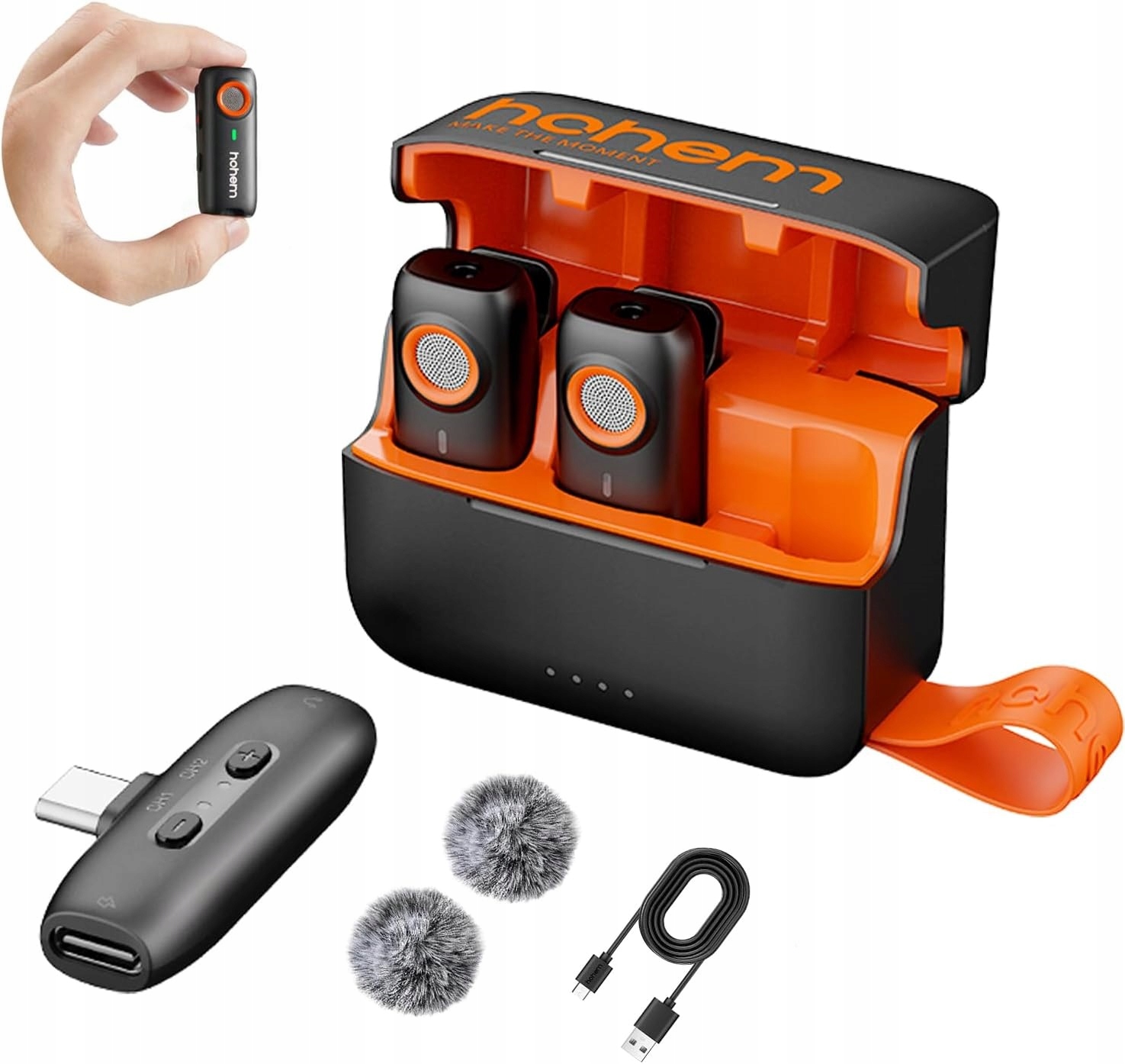 MIKROFON BEZPRZEWODOWY KRAWATOWY 2 MIKROFONY USB C ANDROID Hohem Lavalier