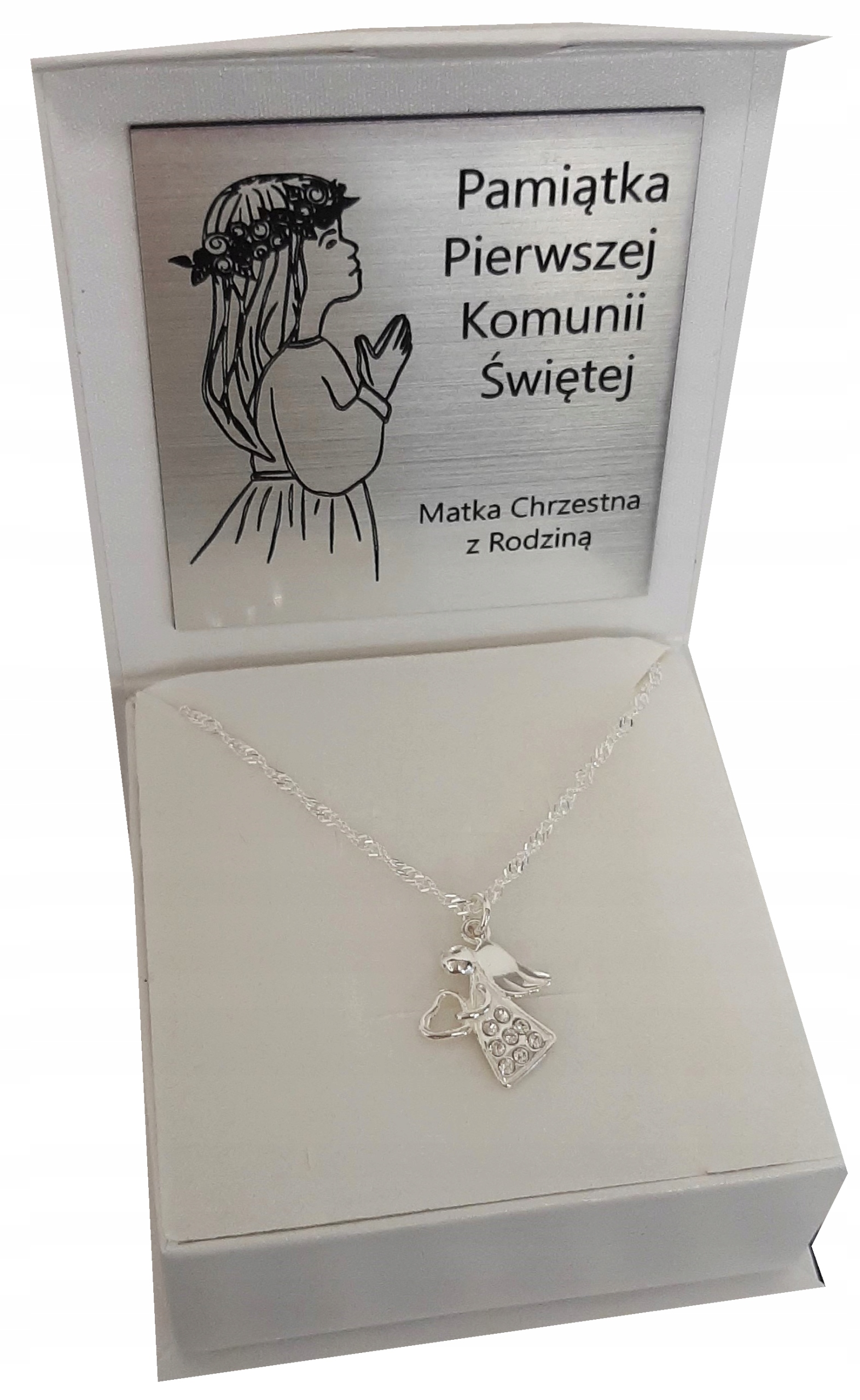 

Srebrny łańcuszek Aniołek 925 Komunia Grawer 45 cm
