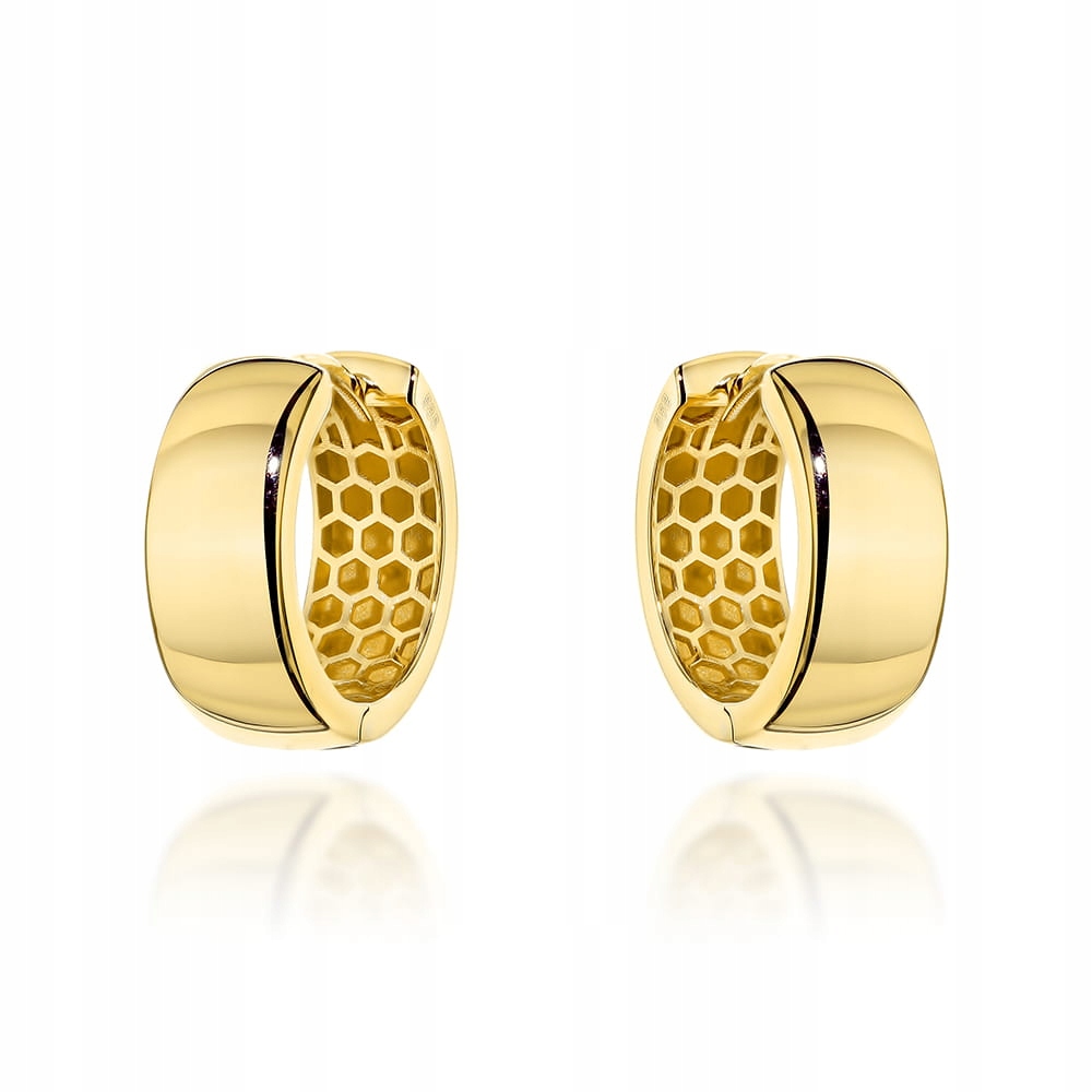 Elegantní zlaté 585 náušnice s hladkými kolečky a širokou lištou, dárek 14k