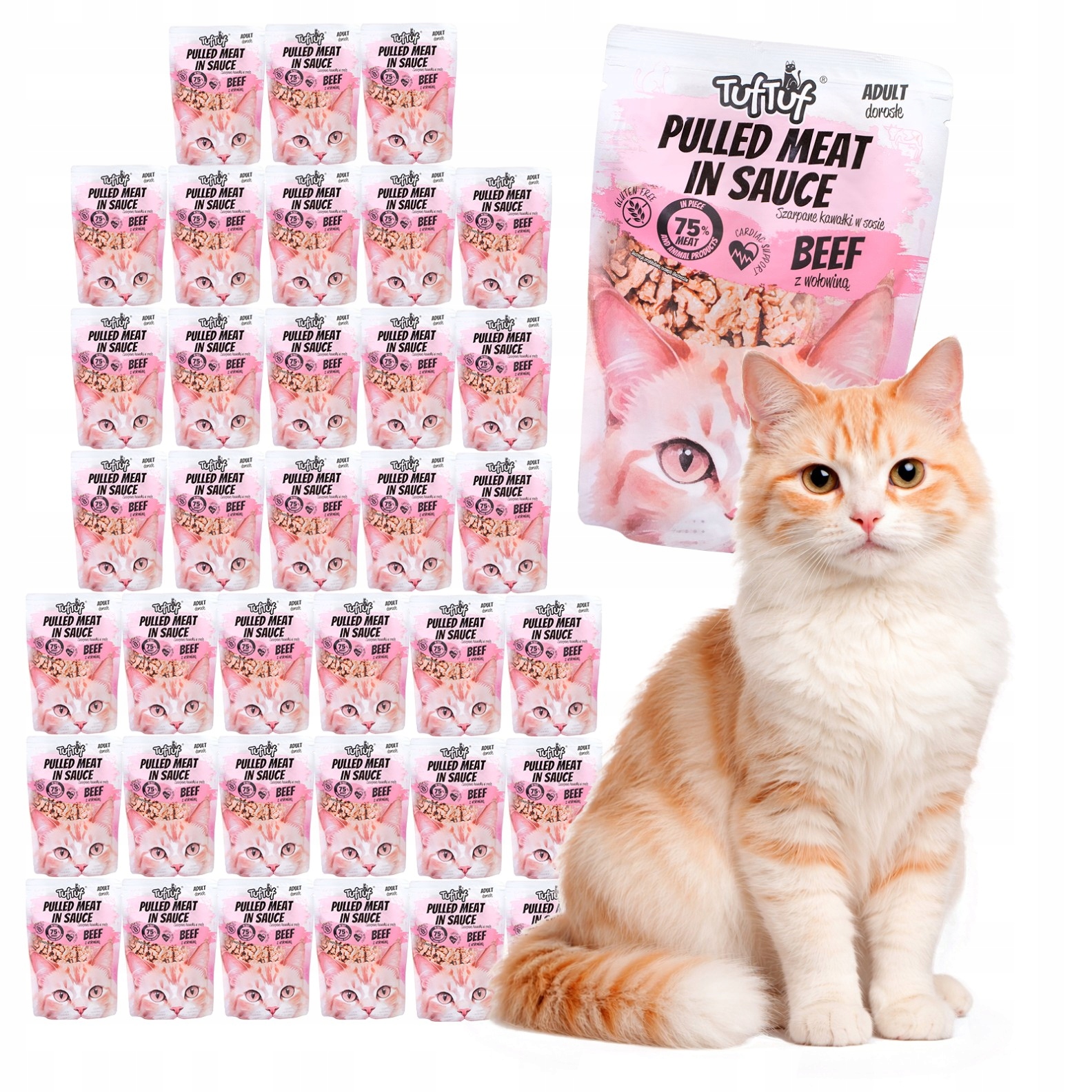 Levně Mokré Krmivo Pro Kočky Tuf Tuf kapsička kousky s hovězím masem 40 x 100 g