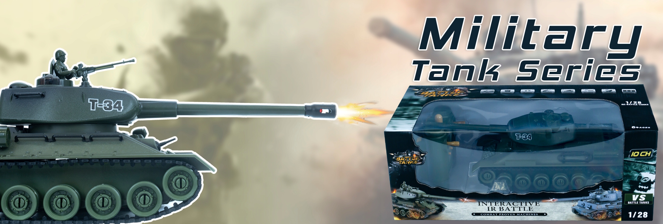 Czołg Zdalnie Sterowany na Pilota T34 RC Dźwięki Wystrzału Bitwa Czołgów Głębokość produktu 11 cm