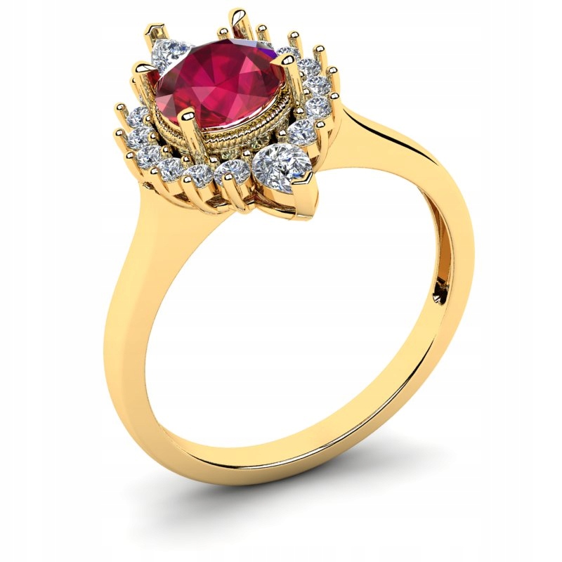 

Pierścionek Złoty Błyszczący Z Czerwoną Cyrkonią