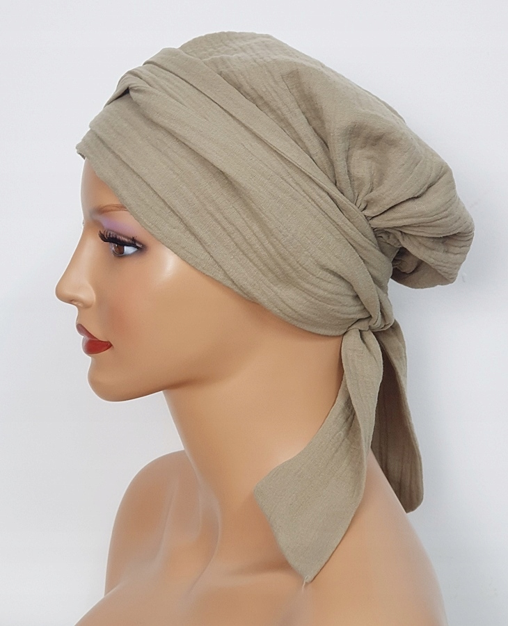 Chusta damska na głowę Lara beż m-1 z muślinu turban także po chemioterapii Kod producenta turban wiosenny
