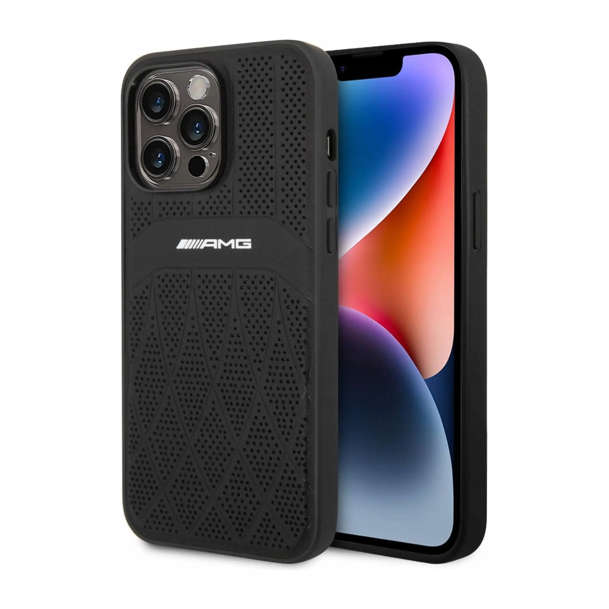 Etui Amg do iPhone'a 14 Pro Max, czarne skóra MagSafe