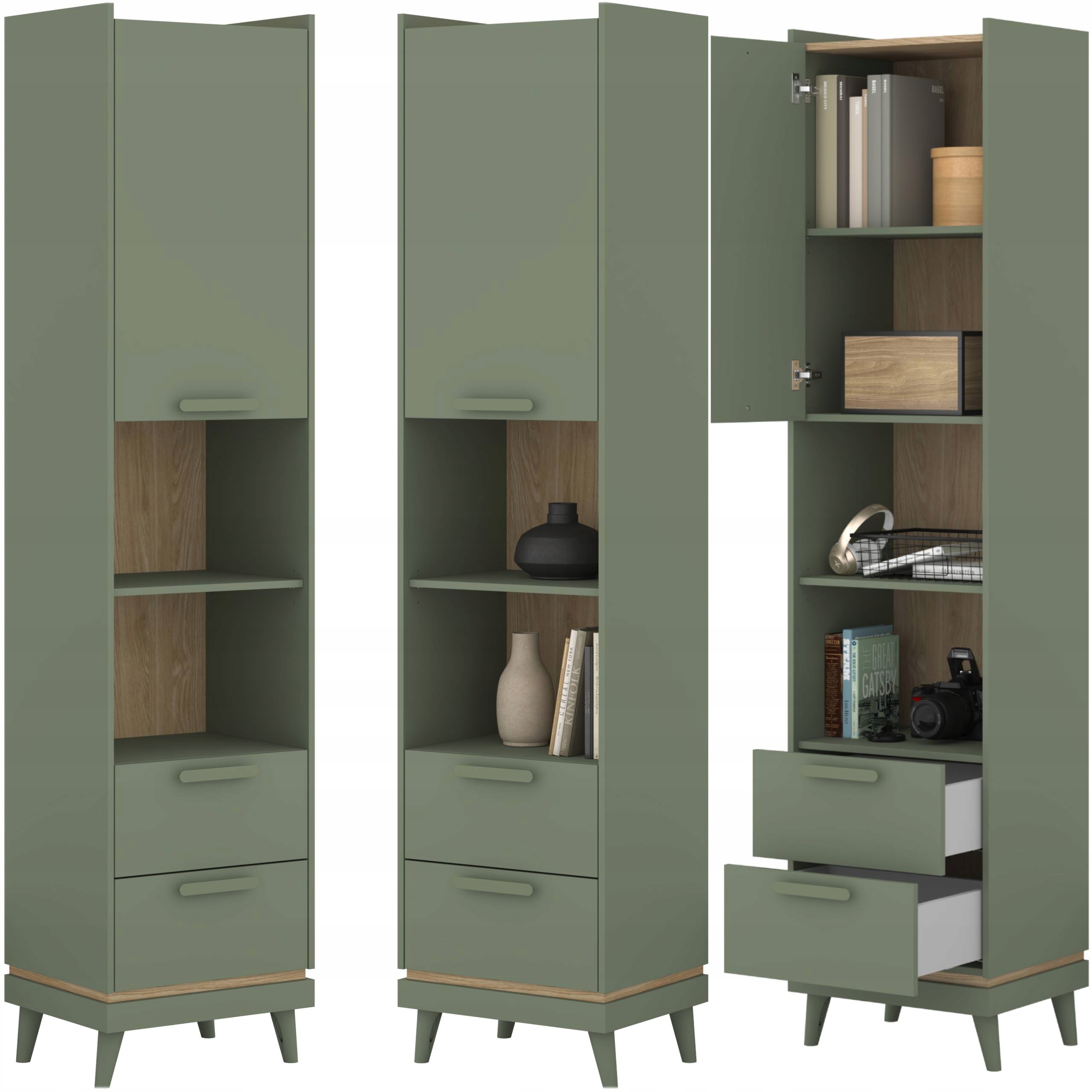 Regał wysoki Scandi 1D2S zielony/dąb 215 cm Helvetia