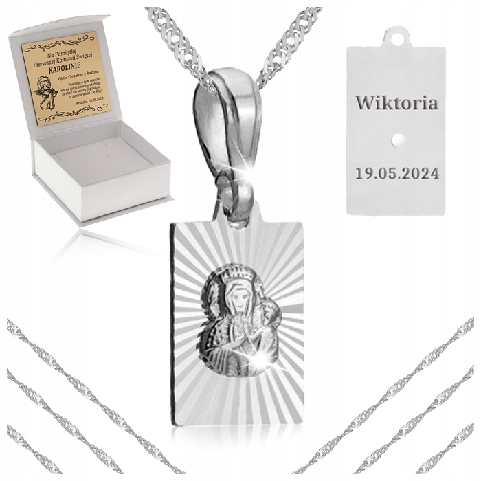 Stříbrný Náhrdelník K Prvnímu Svatému Přijímání Řetízek Medailon 925 Pro Dívku Gravírování