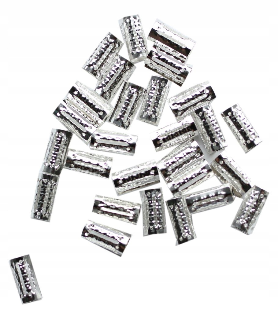 Koraliki zaciskowe warkoczyki TUBY srebrne wzór