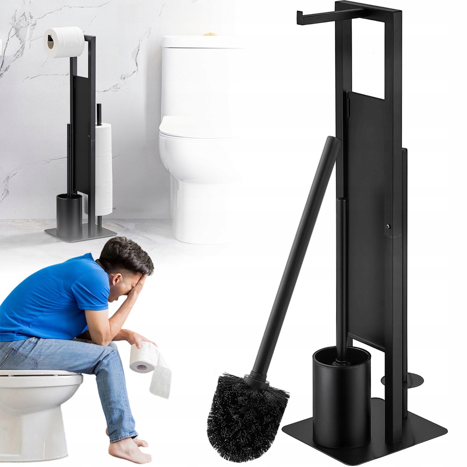 Stojan Na Toaletní Papír S Wc Kartáčem, Černý, Držák Do Koupelny