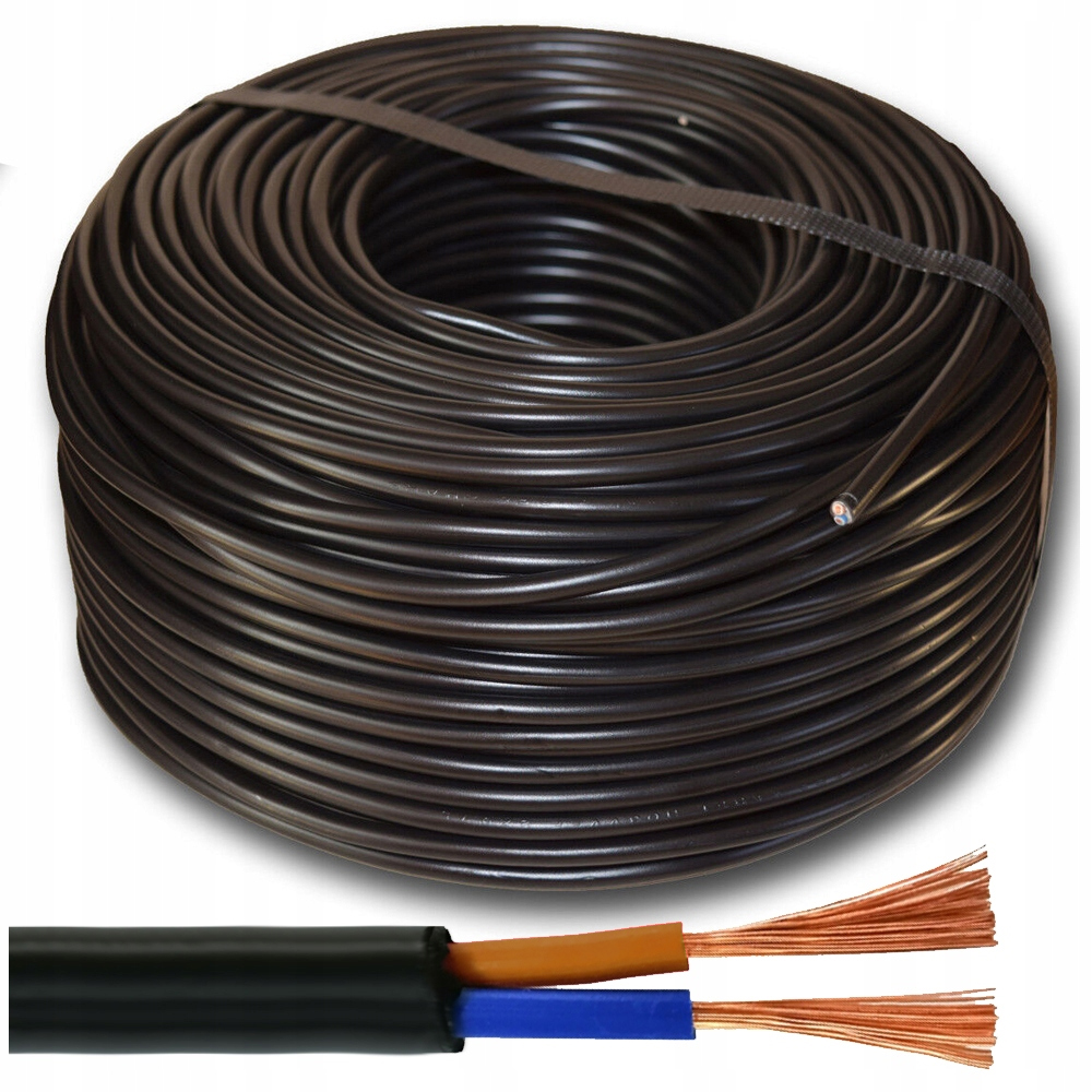 Kulatý Kabel 100 M Černý Ohebný Lanko H03VV-F proudový kabel Omy 2 x 1 mm2