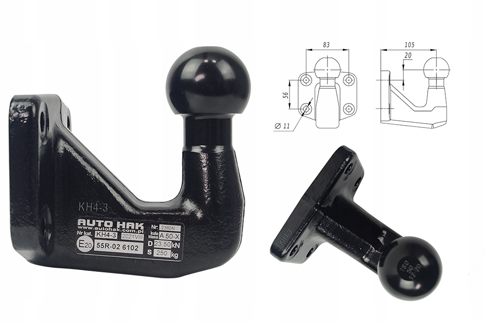 KULA HAK HOLOWNICZY E20 3500KG AUTOHAK 4 ŚRUBY M10 EAN (GTIN) 5907668807666