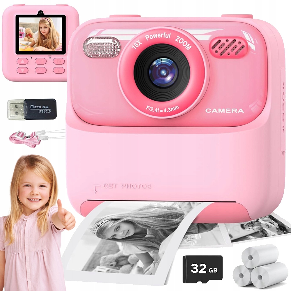 Fotoaparáty Pro Děti Okamžité Digitální 1080P Nahrávání Videa Růžové